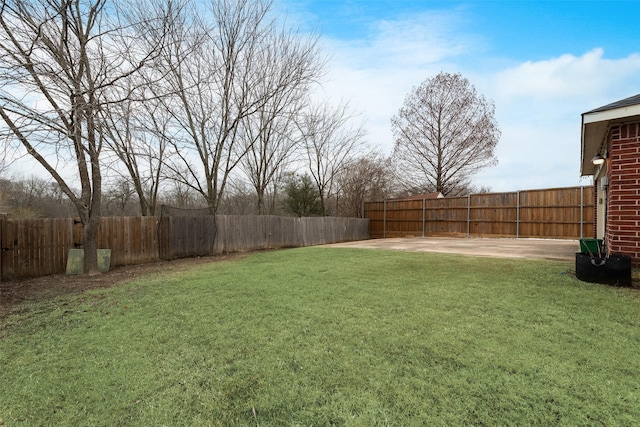 view of yard with a patio area and a fenced backyard