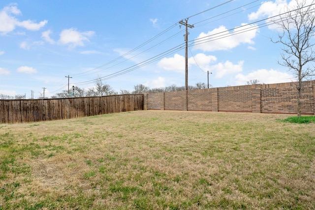 view of yard with a fenced backyard