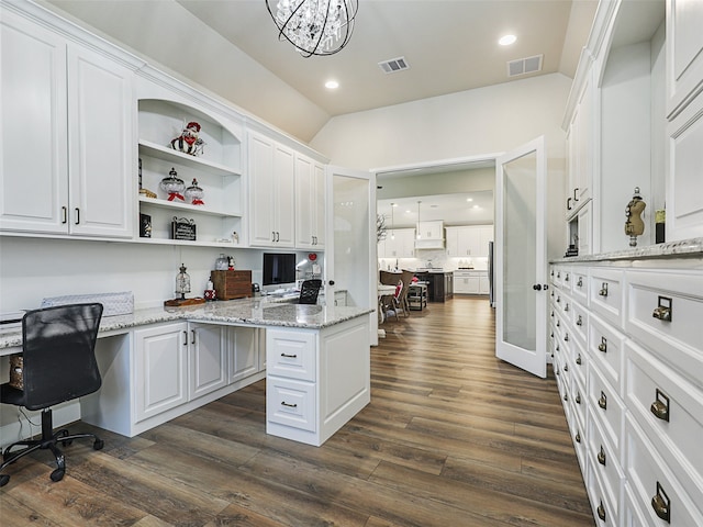 interior space featuring visible vents, dark wood finished floors, and recessed lighting