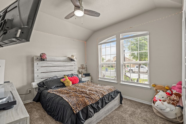 4137 Agatha Ln, Celina, TX 76227 - carpeted bedroom with lofted ceiling, baseboards, and a ceiling fan