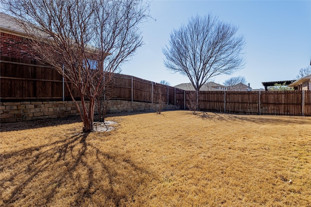 view of yard featuring a fenced backyard