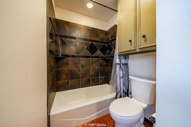 full bathroom with toilet, shower / bath combo, and recessed lighting