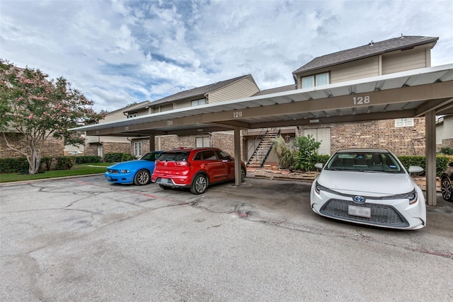 covered parking lot with stairway