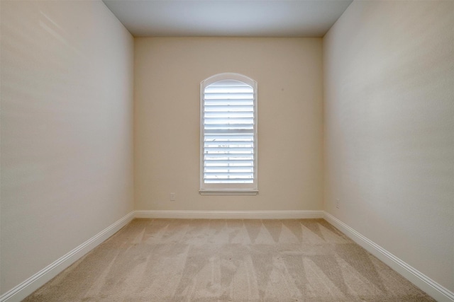 spare room featuring baseboards and light colored carpet