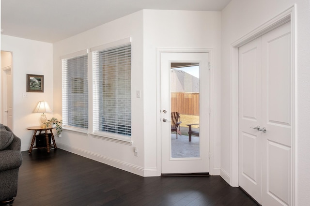 1624 Thunderbird Dr, Fort Worth, TX 76052 - doorway to outside featuring baseboards and dark wood-style floors