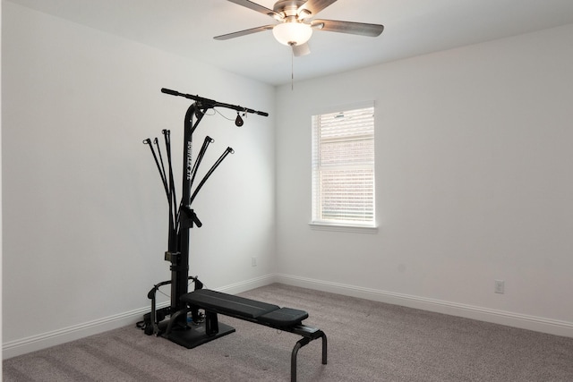1624 Thunderbird Dr, Fort Worth, TX 76052 - exercise room featuring baseboards, light colored carpet, and ceiling fan