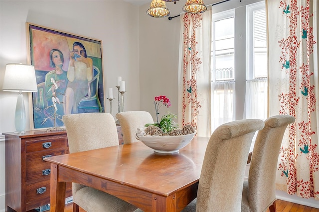 dining area with wood finished floors