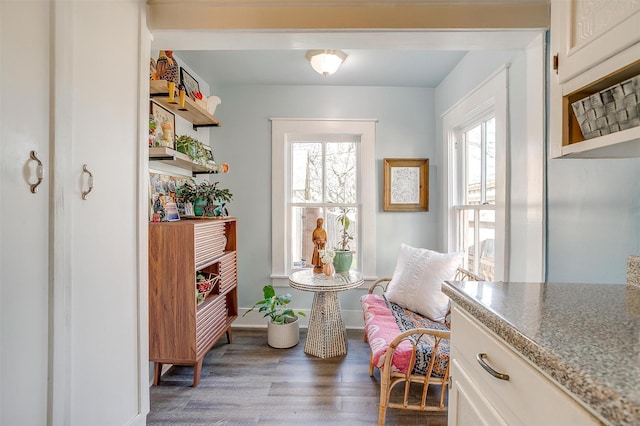 living area featuring baseboards and wood finished floors