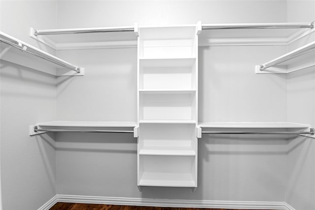 walk in closet featuring dark wood-style floors