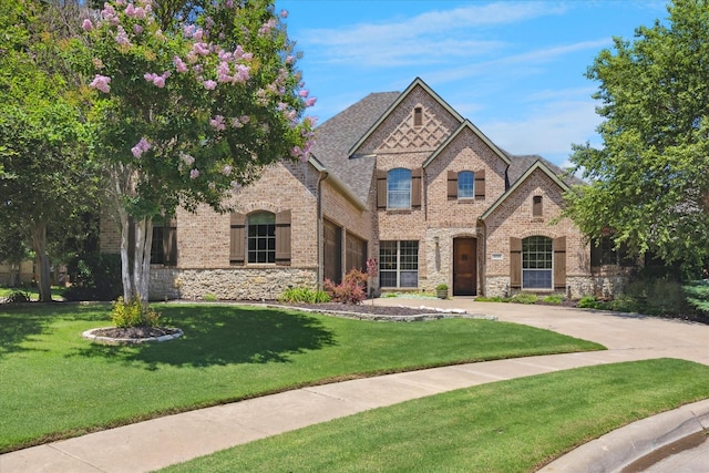 9216 Cachelle Ct, North Richland Hills, TX 76182 - french provincial home featuring a front lawn, concrete driveway, and brick siding