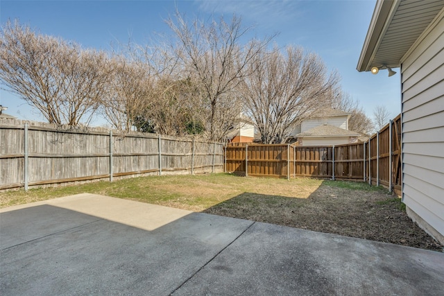 view of yard featuring a fenced backyard and a patio