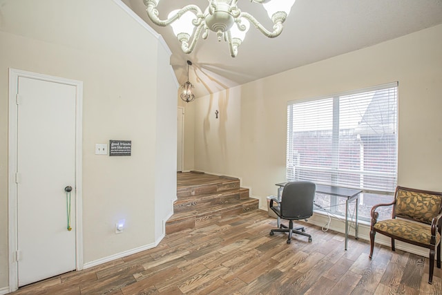 home office featuring baseboards and wood finished floors