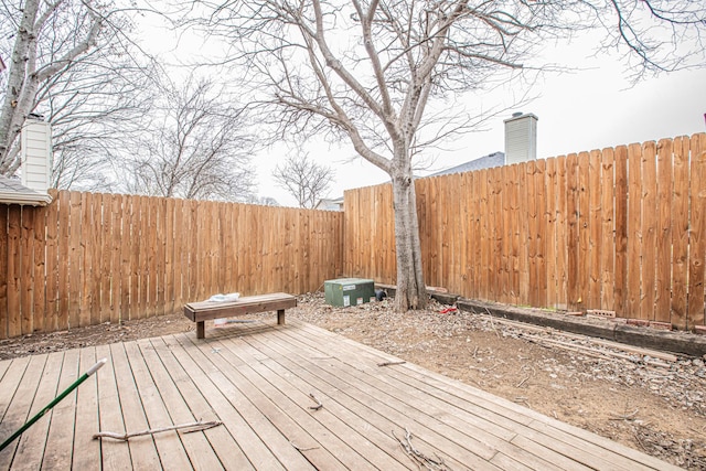 wooden terrace featuring a fenced backyard