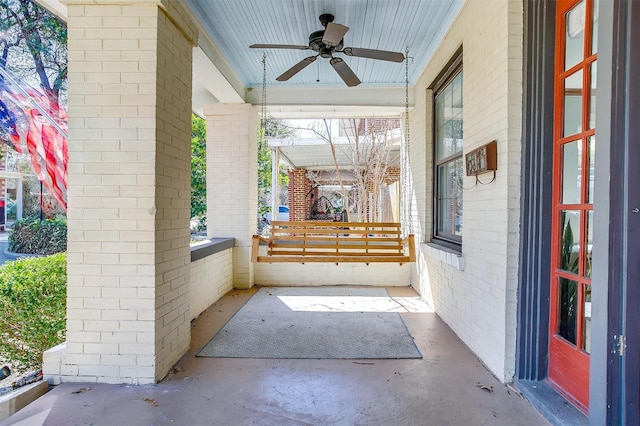 view of patio / terrace featuring ceiling fan and a porch