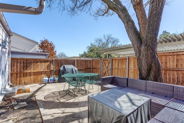 view of patio / terrace featuring a fenced backyard and an outdoor hangout area