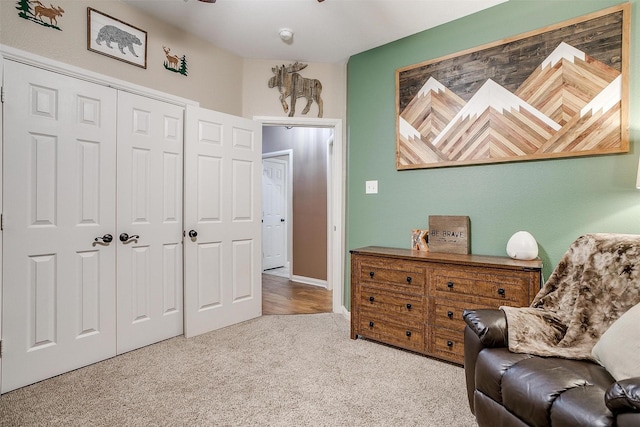 living area with carpet flooring