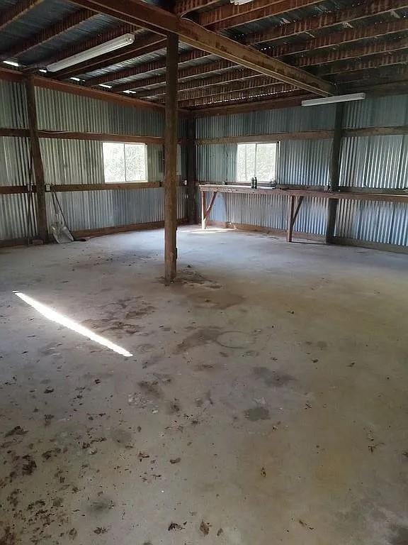 garage with metal wall