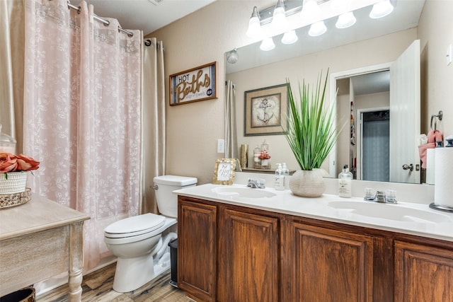 bathroom with double vanity, a sink, and toilet