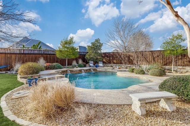 view of swimming pool with a fenced backyard and a fenced in pool