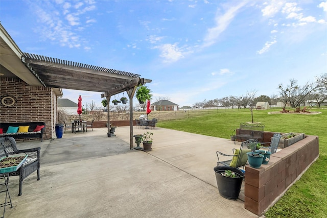 view of patio featuring fence and a pergola