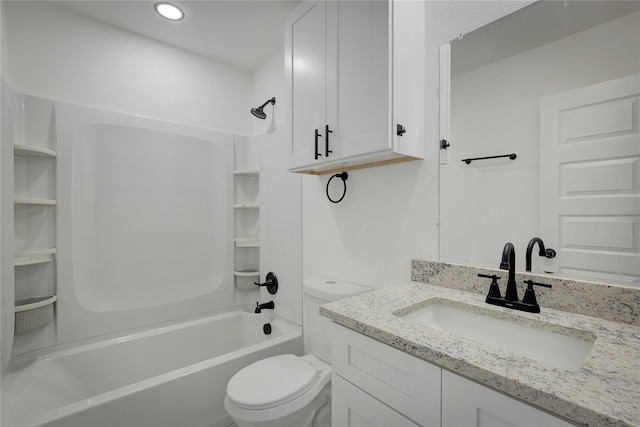 1422 W Austin St, Paris, TX 75460 - bathroom featuring toilet, recessed lighting, vanity, and bathing tub / shower combination