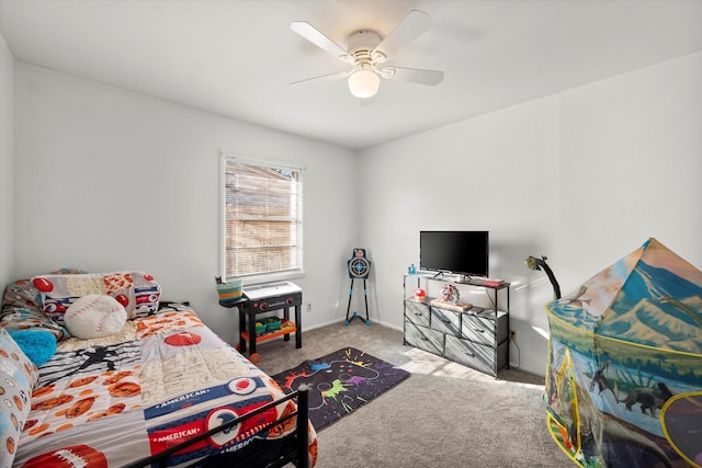 carpeted bedroom with a ceiling fan