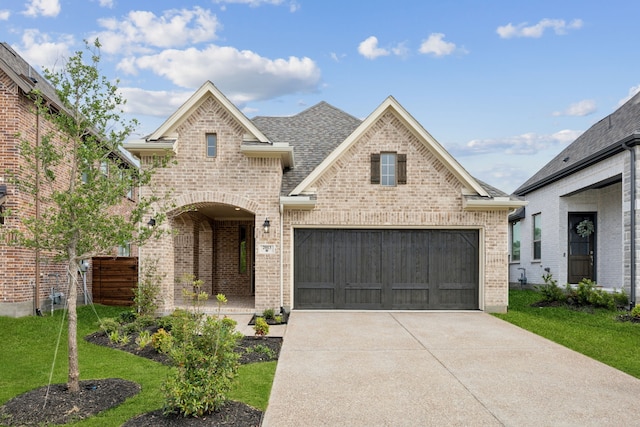 2013 Forest Wood, Mesquite, TX 75181 - french provincial home featuring brick siding, concrete driveway, a front lawn, and roof with shingles