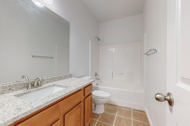 full bathroom with vanity, shower / tub combination, toilet, and tile patterned floors