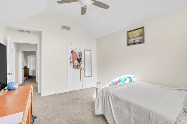 4513 Fairlake Dr, Garland, TX 75043 - bedroom with a closet, lofted ceiling, visible vents, and carpet floors
