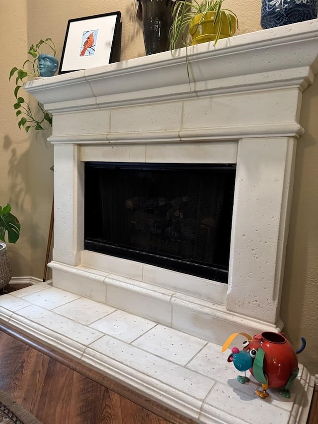 interior details featuring a fireplace