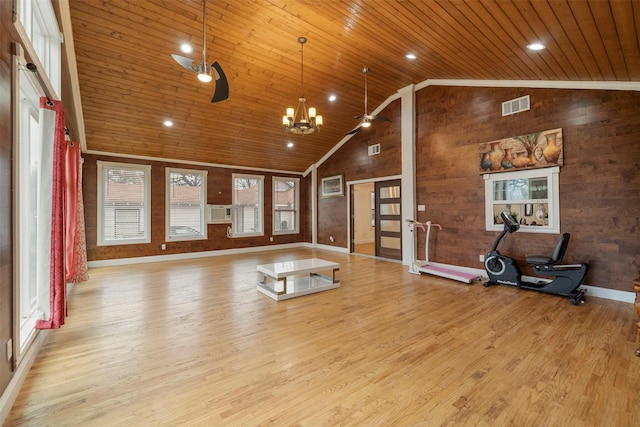 314 S Hastings St, Irving, TX 75060 - unfurnished living room featuring wood ceiling, an inviting chandelier, wood finished floors, and visible vents