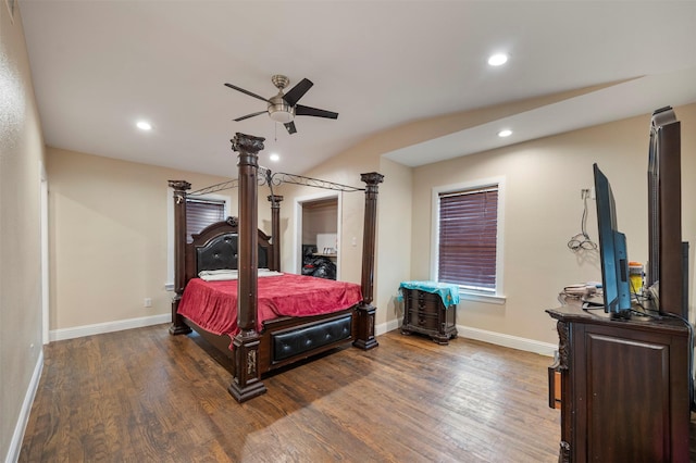 314 S Hastings St, Irving, TX 75060 - bedroom featuring a ceiling fan, wood finished floors, baseboards, lofted ceiling, and recessed lighting