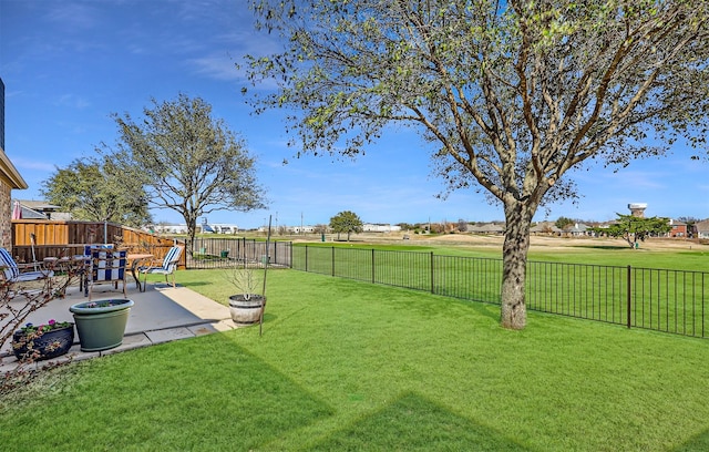 view of yard with a fenced backyard and a patio