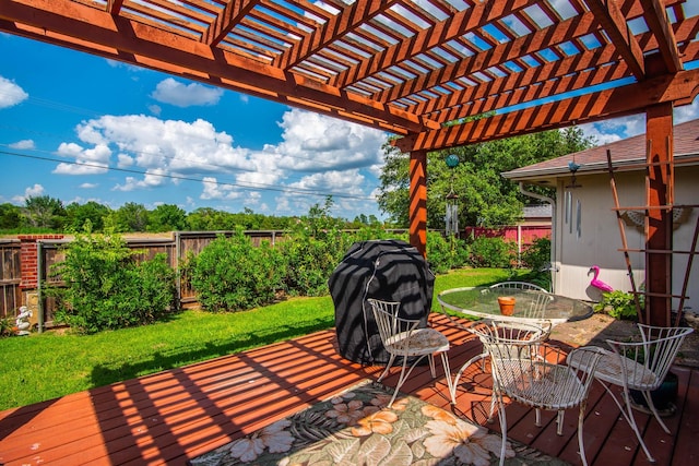 view of patio featuring outdoor dining space, area for grilling, a fenced backyard, and a pergola