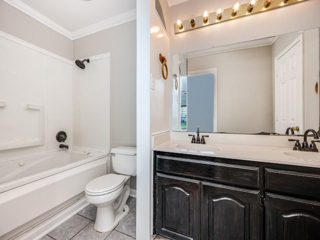 bathroom featuring ornamental molding, a sink, toilet, and tile patterned floors