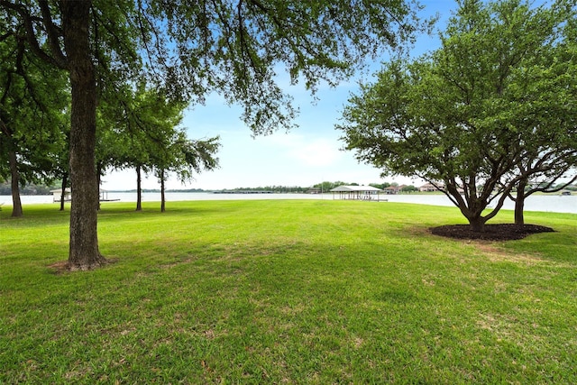 view of yard with a water view