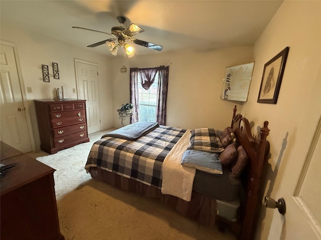 bedroom featuring carpet flooring and ceiling fan