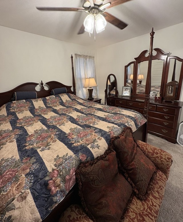 bedroom featuring carpet flooring and ceiling fan