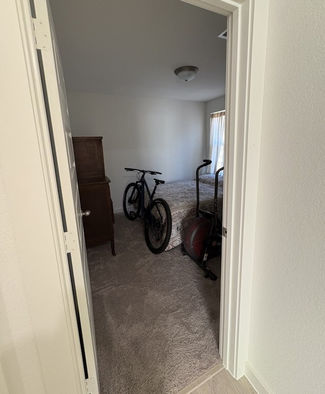 hallway featuring baseboards and carpet floors