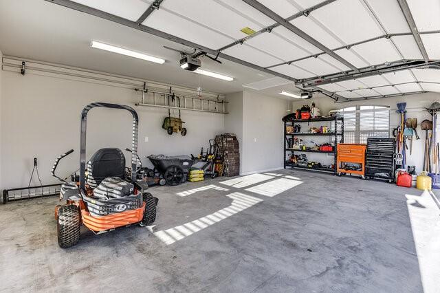 garage with a garage door opener