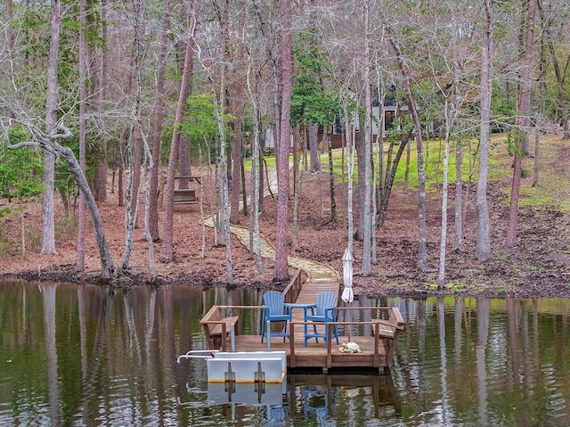 view of dock with a water view