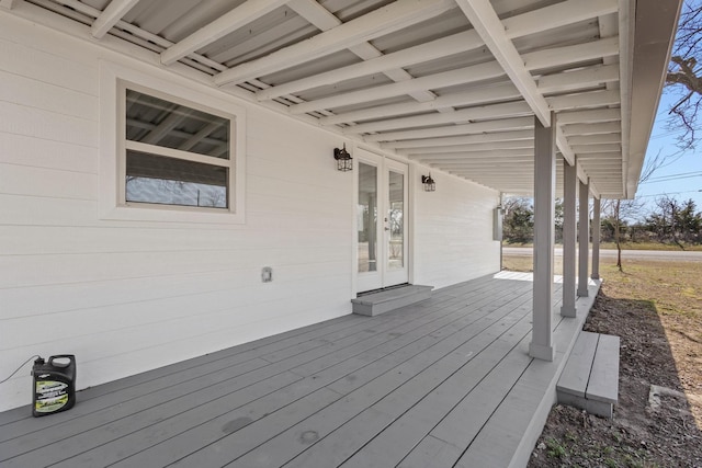 wooden terrace with french doors