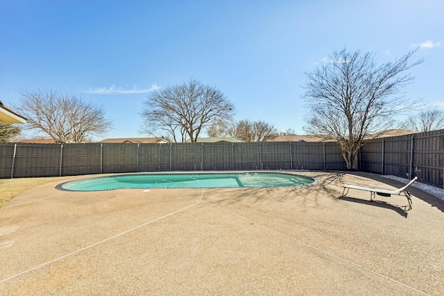 view of swimming pool featuring a patio area, a fenced backyard, and a fenced in pool