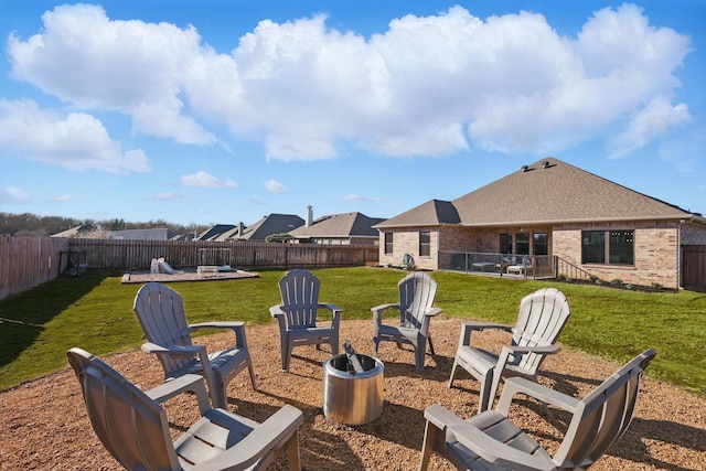 view of patio / terrace featuring an outdoor fire pit and a fenced backyard