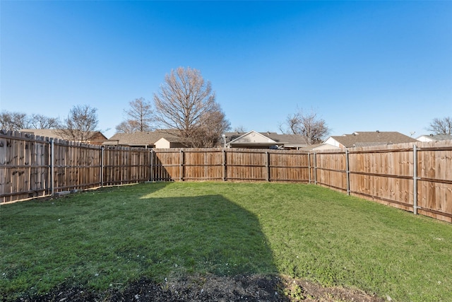 view of yard with a fenced backyard