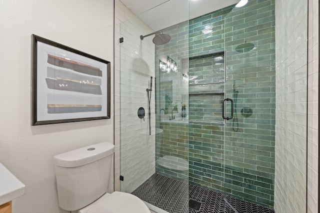 full bath featuring toilet and a shower stall