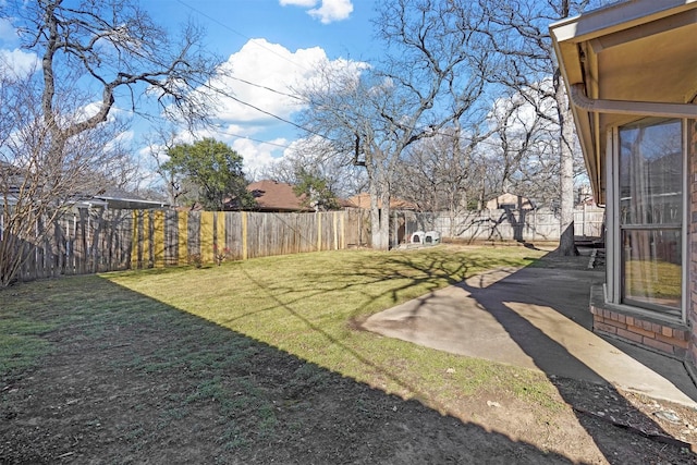 view of yard with a patio area and a fenced backyard