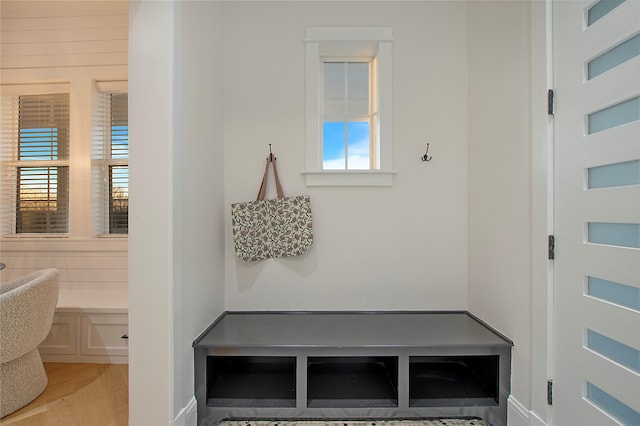 mudroom featuring a healthy amount of sunlight and wood finished floors