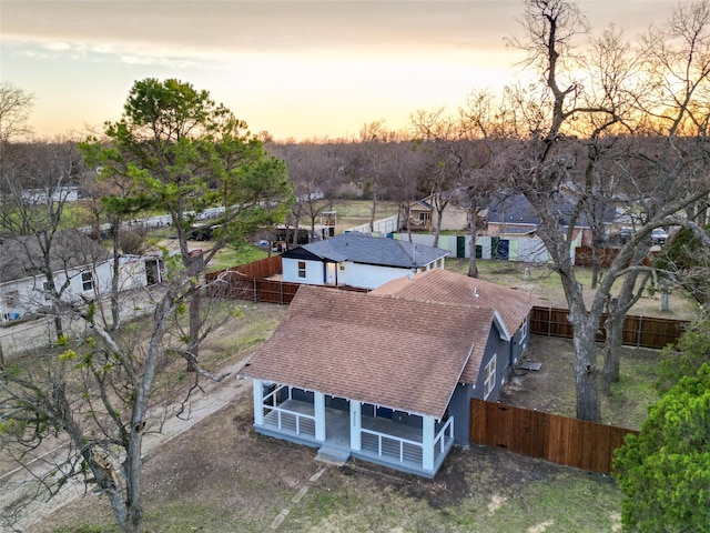 view of aerial view at dusk