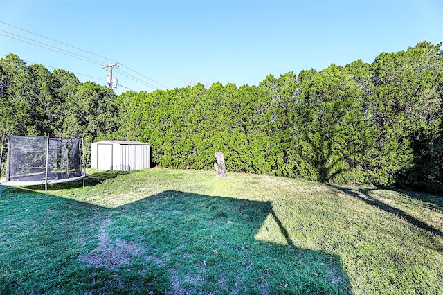 1500 Nugent St, Bowie, TX 76230 - view of green lawn featuring a trampoline and a forest view